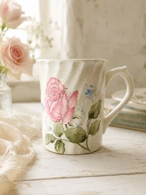 Otagiri Japan Pink Rose Crackle Glaze Ceramic Mug Vintage Cottage OS
